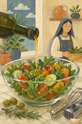 Fresh Salad Bowl with Golden Olive Oil