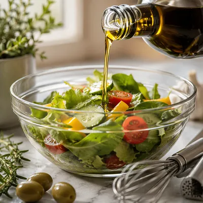 Fresh Salad Bowl With Golden Olive Oil