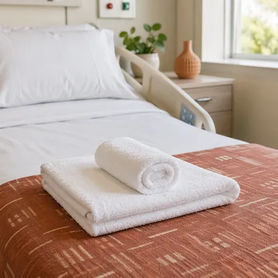 Clean Hospital Bed with Folded Towels