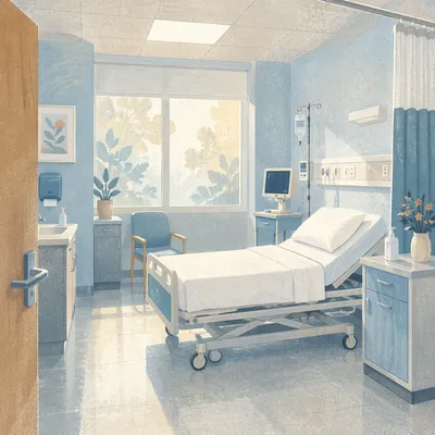 Clean Hospital Patient Room Morning Interior