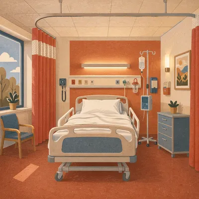 Clean Hospital Patient Room Interior Scene