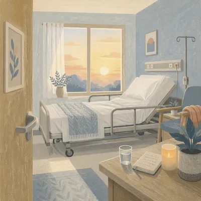 Peaceful Sunrise Hospital Room with Prayer Candle
