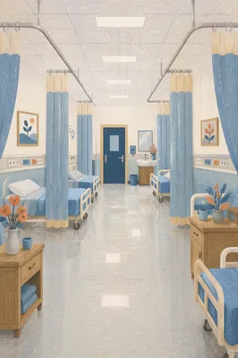 Clean Hospital Ward Interior With Empty Beds