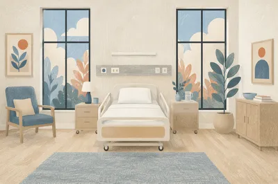 Clean Minimalist Hospital Patient Room Interior
