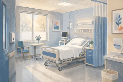 Clean Hospital Patient Room Morning Interior