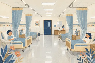 Clean Hospital Ward Interior With Empty Beds