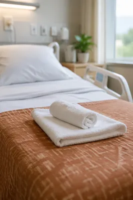 Clean Hospital Bed with Folded Towels
