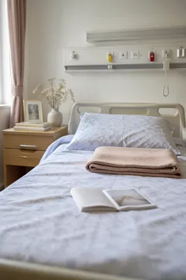 Clean Private Hospital Room with Empty Bed