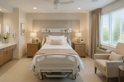Clean Hospital Patient Room with Warm Daylight