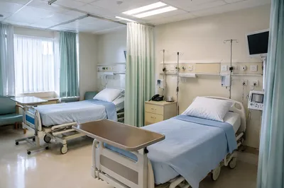 Clean Hospital Room Interior with Two Beds