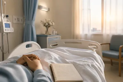 Peaceful Hospital Room with Prayer Notebook