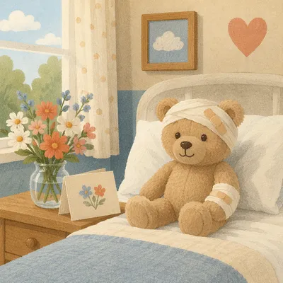 Get Well Teddy Bear in Hospital Room