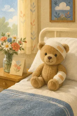 Get Well Teddy on Hospital Bed