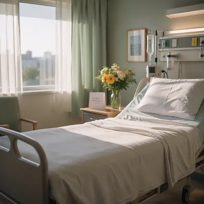 Hopeful Hospital Room with Flowers and Card
