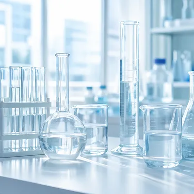 Clinical Laboratory Glassware in Icy Blue Light