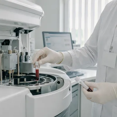 Clinical Lab Technician Handling Blood Samples