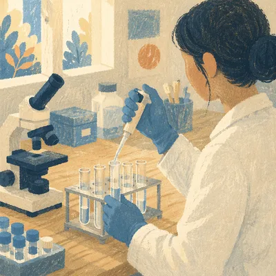 Medical Lab Technician Pipetting Test Tubes