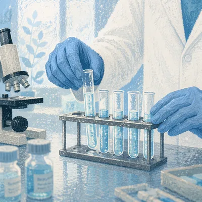 Laboratory Test Tubes and Microscope Research Scene