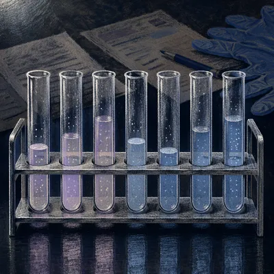 Laboratory Test Tubes with Blue Violet Solutions