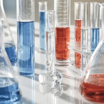 Clinical Laboratory Glassware With Colored Liquids