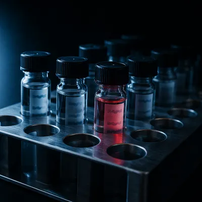 Dramatic Medical Research Vials in Metal Rack