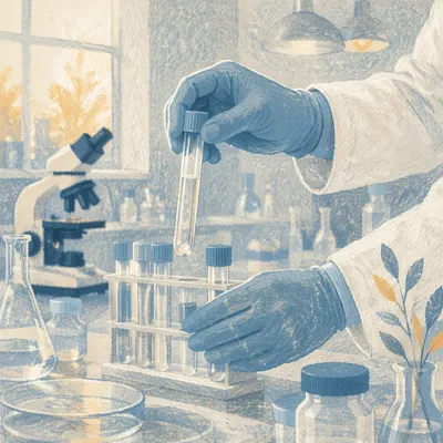 Gloved Hands Holding Laboratory Test Tube