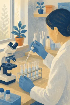 Medical Lab Technician Pipetting Test Tubes