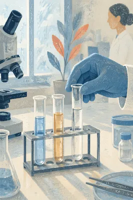 Gloved Hand Placing Test Tubes in Lab