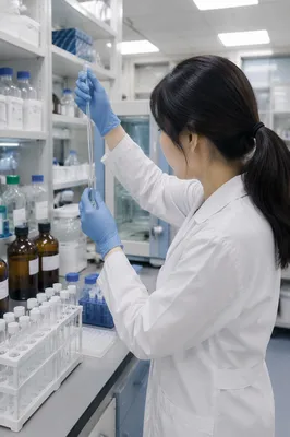Clinical Lab Technician Transferring Test Tube Sample