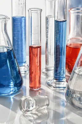 Clinical Laboratory Glassware With Colorful Liquids