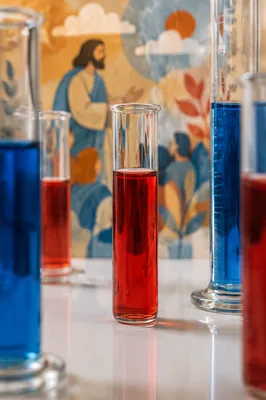 Macro Laboratory Test Tubes With Colored Samples