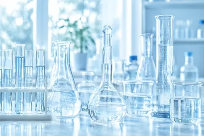 Clinical Laboratory Glassware in Icy Blue Light
