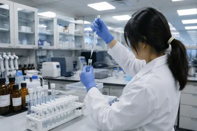 Clinical Laboratory Technician Transferring Test Tube Sample