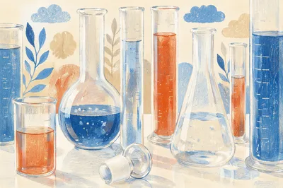 Clinical Laboratory Glassware With Colored Liquids
