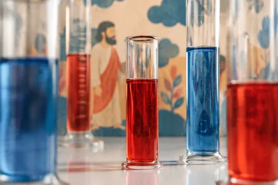 Red and Blue Laboratory Test Tubes