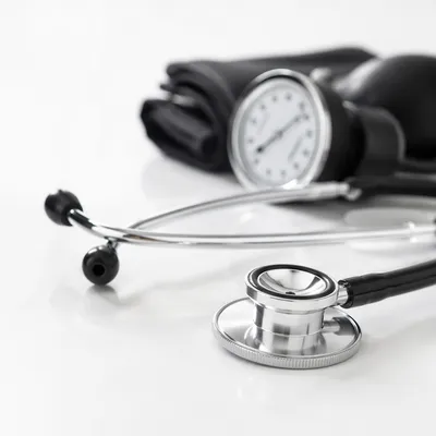 Close Up Stethoscope on Clinical Tabletop