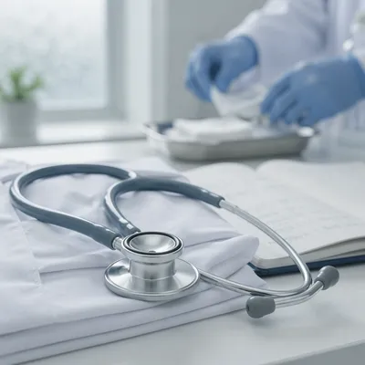 Close-Up Stethoscope on Clinical Desk