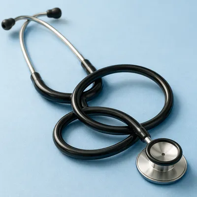 Close Up Stethoscope on Blue Surface