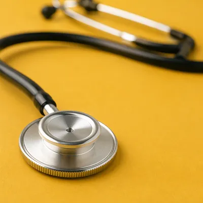 Close-Up Stethoscope on Mustard Yellow Surface