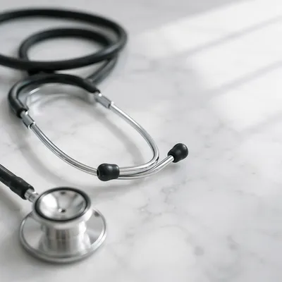 Close-Up Stethoscope on White Marble