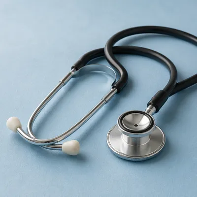 Close Up Stethoscope on Blue Surface