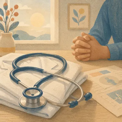 Stethoscope on Clinician Coat in Morning Light