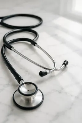 Close-Up Stethoscope on White Marble Surface