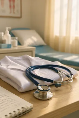 Stethoscope on Clinical Coat in Morning Light