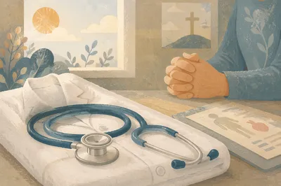 Prayerful Stethoscope on Clinician Coat