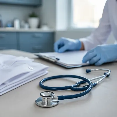 Close Up Stethoscope on Clinic Table