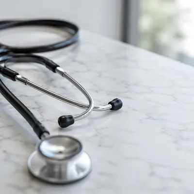 Close-Up Stethoscope on White Marble