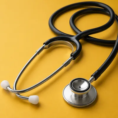 Close-Up Stethoscope on Mustard Surface