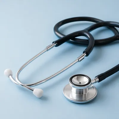Close-Up Stethoscope on Pastel Blue Surface