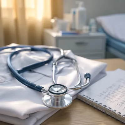 Stethoscope on White Coat in Morning Light